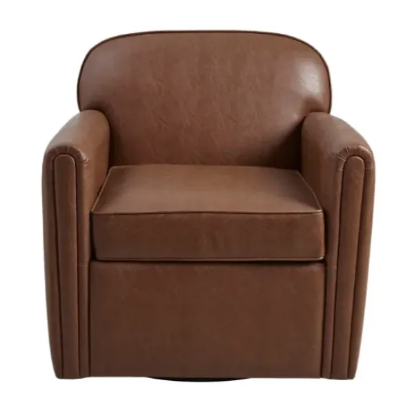 Accent Chairs-Kirkland's Home Faux Leather Swivel Club Chair Brown