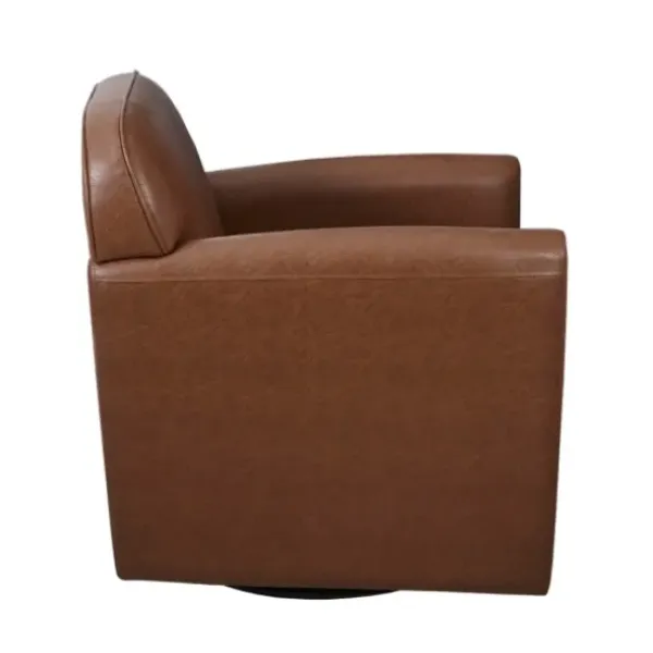 Accent Chairs-Kirkland's Home Faux Leather Swivel Club Chair Brown