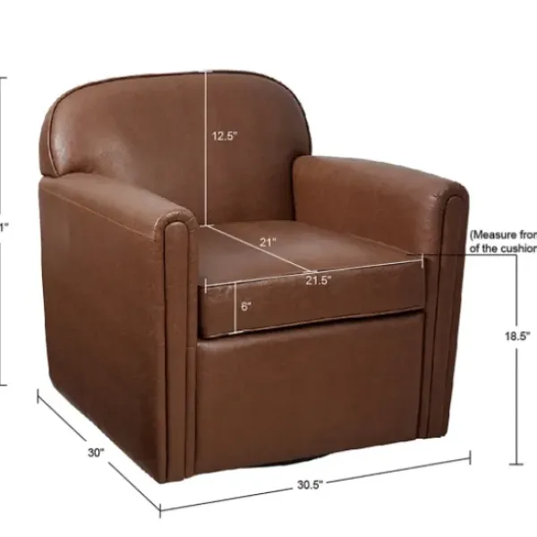 Accent Chairs-Kirkland's Home Faux Leather Swivel Club Chair Brown