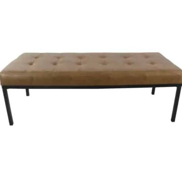 Benches & Ottomans-Kirkland's Home Faux Leather Tufted Button Bench Brown