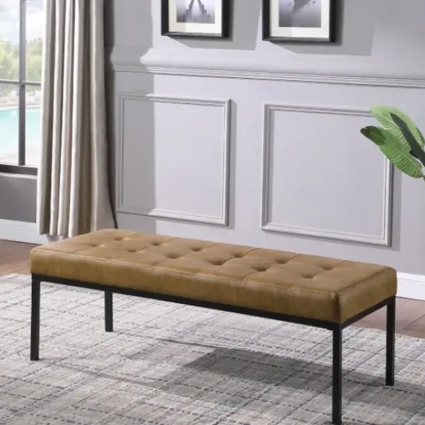 Benches & Ottomans-Kirkland's Home Faux Leather Tufted Button Bench Brown