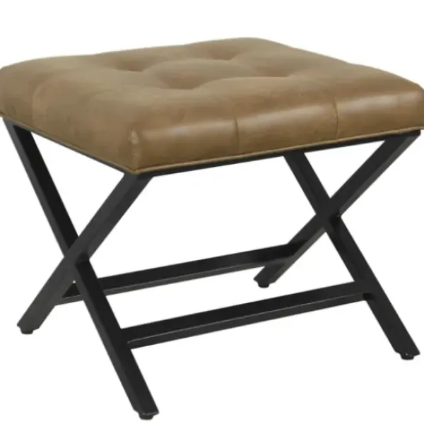 Benches & Ottomans-Kirkland's Home Faux Leather Tufted X-Frame Bench Brown