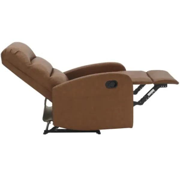 Accent Chairs-Kirkland's Home Faux Leather Upholstered Slim Recliner Brown