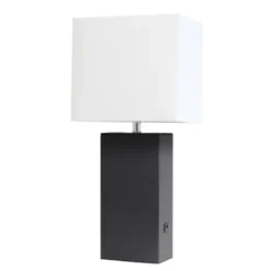 Table Lamps-Kirkland's Home Faux Leather Usb Table Lamp Black