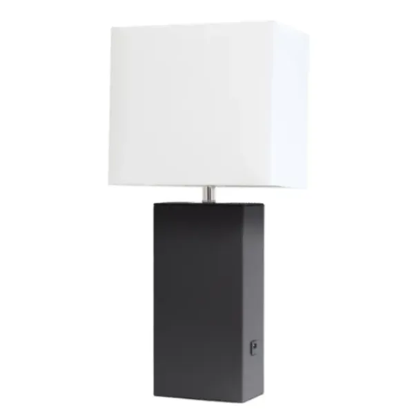 Table Lamps-Kirkland's Home Faux Leather Usb Table Lamp Black