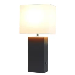 Table Lamps-Kirkland's Home Faux Leather Usb Table Lamp Black