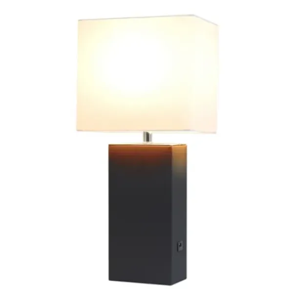 Table Lamps-Kirkland's Home Faux Leather Usb Table Lamp Black