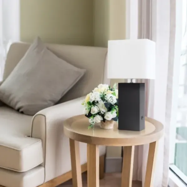 Table Lamps-Kirkland's Home Faux Leather Usb Table Lamp Black