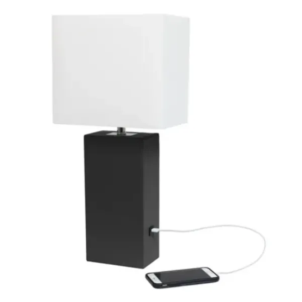 Table Lamps-Kirkland's Home Faux Leather Usb Table Lamp Black