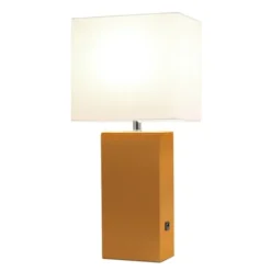 Table Lamps-Kirkland's Home Faux Leather Usb Table Lamp Tan