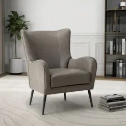 Accent Chairs-Kirkland's Home Faux Leather Wingback Accent Chair Gray