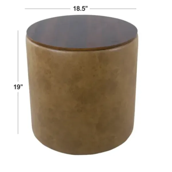 Benches & Ottomans-Kirkland's Home Faux Leather Wood Top Storage Ottoman Brown