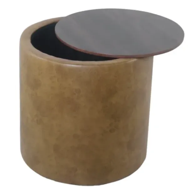 Benches & Ottomans-Kirkland's Home Faux Leather Wood Top Storage Ottoman Brown