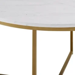 Coffee Tables-Kirkland's Home Faux Marble & Gold X-Base Coffee Table White