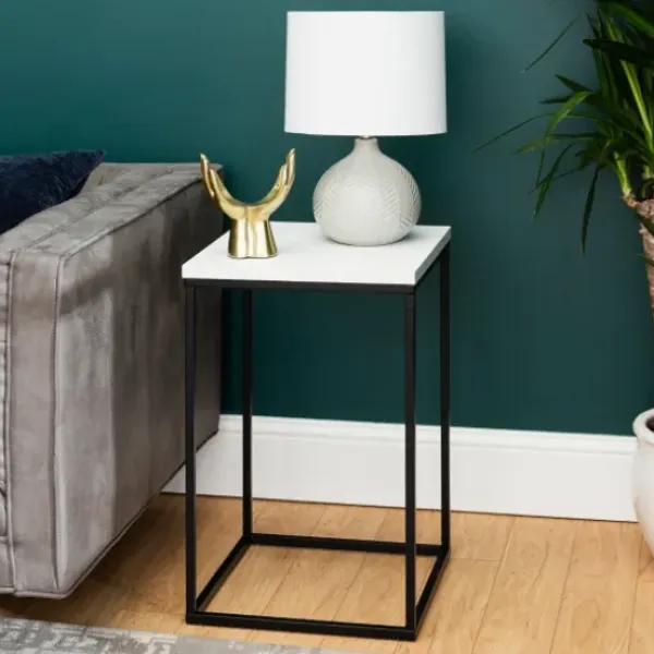 Accent & End Tables-Kirkland's Home Faux Marble Open Frame Side Table White