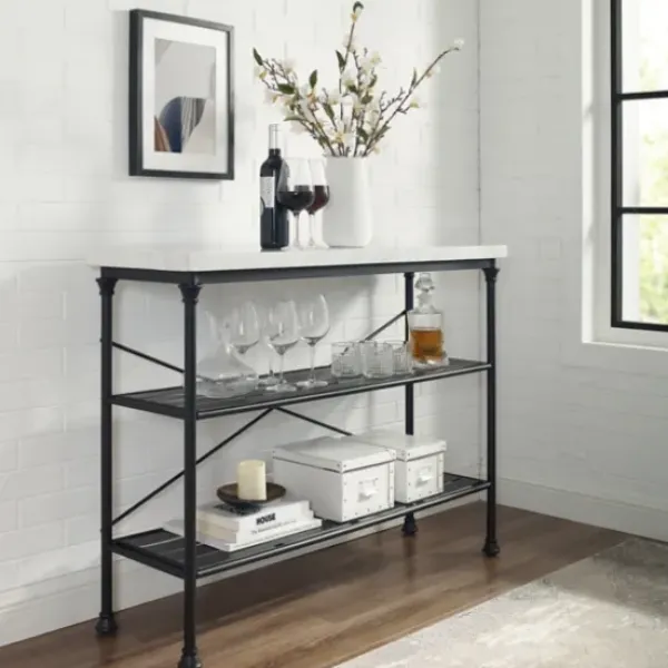 Console Tables-Kirkland's Home Faux Marble Top 3-Tier Melody Console Table Black