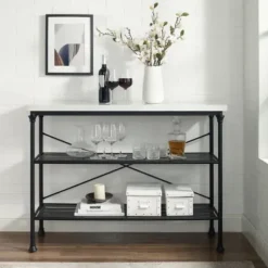 Console Tables-Kirkland's Home Faux Marble Top 3-Tier Melody Console Table Black
