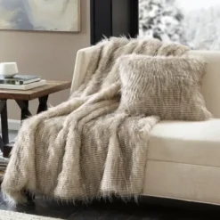 Blankets & Throws-Kirkland's Home Faux Mink Fur Throw Tan