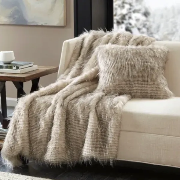 Blankets & Throws-Kirkland's Home Faux Mink Fur Throw Tan