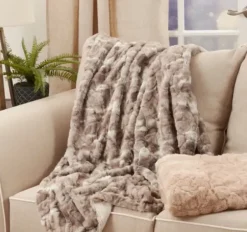 Blankets & Throws-Kirkland's Home Faux Mink Fur Throw Gray