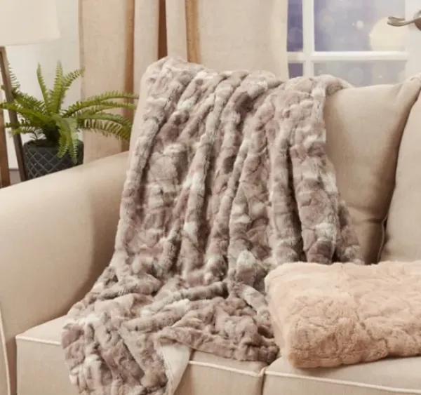 Blankets & Throws-Kirkland's Home Faux Mink Fur Throw Gray