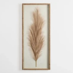 Wall Plaques-Kirkland's Home Faux Pampas Grass Beaded Frame Wall Plaque Tan
