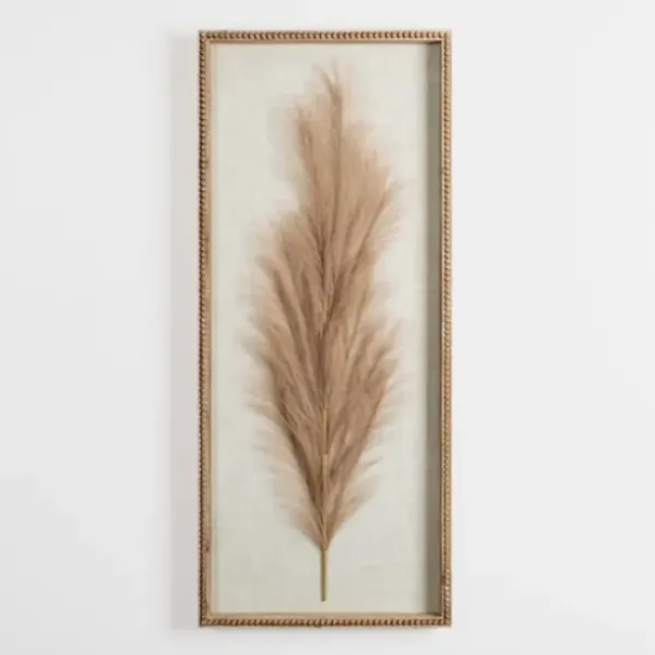 Wall Plaques-Kirkland's Home Faux Pampas Grass Beaded Frame Wall Plaque Tan