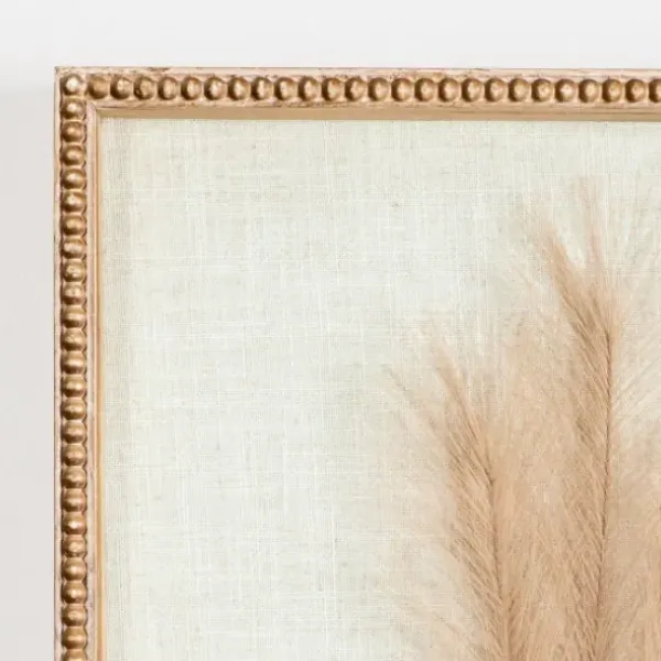 Wall Plaques-Kirkland's Home Faux Pampas Grass Beaded Frame Wall Plaque Tan