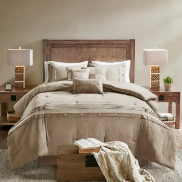 Comforters-Kirkland's Home Faux Suede 7-Pc. King Comforter Set Tan