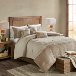 Comforters-Kirkland's Home Faux Suede 7-Pc. King Comforter Set Tan
