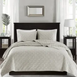 Bedspreads & Coverlets-Kirkland's Home Faux Velvet California King 3-Pc. Coverlet Set White