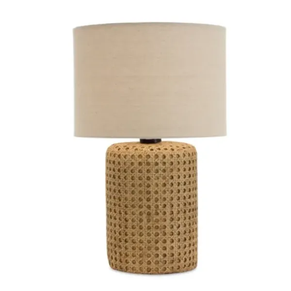 Table Lamps-Kirkland's Home Faux Woven Wood And Linen Table Lamp Tan