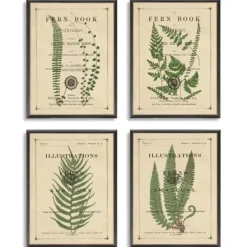Framed Art-Kirkland's Home Fern Illustrations Framed Art Prints, Set Of 4 Green/Brown