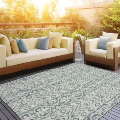 Outdoor Rugs-Kirkland's Home Fern Leaves Indoor/Outdoor Area Rug, 5X7 Blue