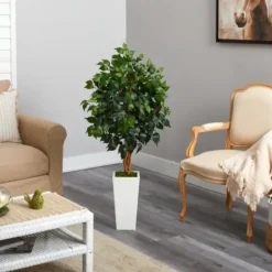 Trees & Topiaries-Kirkland's Home Ficus Tree In Mossy Tower Planter