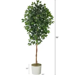Trees & Topiaries-Kirkland's Home Ficus Tree With Moss In White Tin Planter