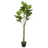 Trees & Topiaries-Kirkland's Home Fiddle Leaf Fig In Ribbed Rock Planter