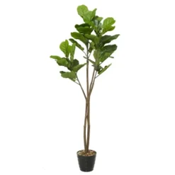 Trees & Topiaries-Kirkland's Home Fiddle Leaf Fig In Ribbed Rock Planter