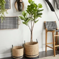 Trees & Topiaries-Kirkland's Home Fiddle Leaf Fig In Ribbed Rock Planter