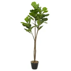 Trees & Topiaries-Kirkland's Home Fiddle Leaf Fig In Ribbed Rock Planter