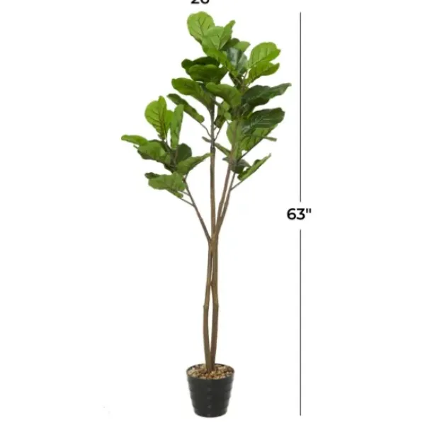 Trees & Topiaries-Kirkland's Home Fiddle Leaf Fig In Ribbed Rock Planter
