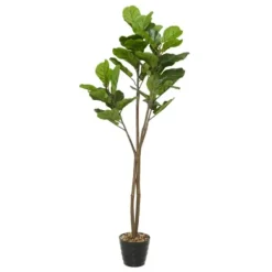 Trees & Topiaries-Kirkland's Home Fiddle Leaf Fig In Ribbed Rock Planter