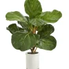 Trees & Topiaries-Kirkland's Home Fiddle Leaf Fig In White Ceramic Planter, 21 In.