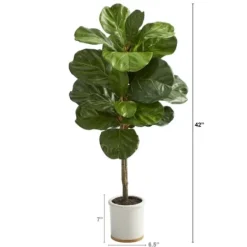 Trees & Topiaries-Kirkland's Home Fiddle Leaf Fig In White Ceramic Planter, 42 In.
