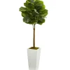 Trees & Topiaries-Kirkland's Home Fiddle Leaf Fig In White Tower Planter
