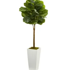 Trees & Topiaries-Kirkland's Home Fiddle Leaf Fig In White Tower Planter