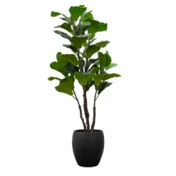 Trees & Topiaries-Kirkland's Home Fiddle Leaf Fig Tree In Black Wood Pot