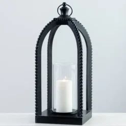 Lanterns-Kirkland's Home Fieldstone Beaded Lantern, 21 In. Black