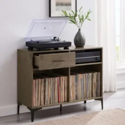 Tv Stands & Media Consoles-Kirkland's Home Finn Record Storage Media Cabinet Brown