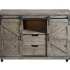 Cabinets & Sideboards-Kirkland's Home Fir Rolling Barn Door Cabinet With Casters Gray